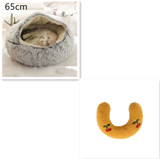 Lit 2 en 1 pour chien et chat - Lit d'hiver rond en peluche chaud pour animaux de compagnie - Lit doux et long en peluche pour animaux de compagnie